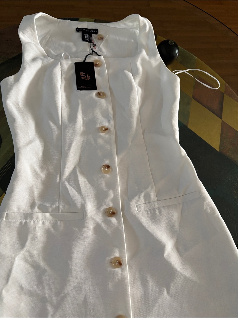 Sincerely Jules White Button-Front Sleeveless Mini Dress - Picture 3 of 8